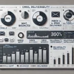 An infographic with a minimalist board-style layout, showcasing email deliverability insights using only visuals and charts
