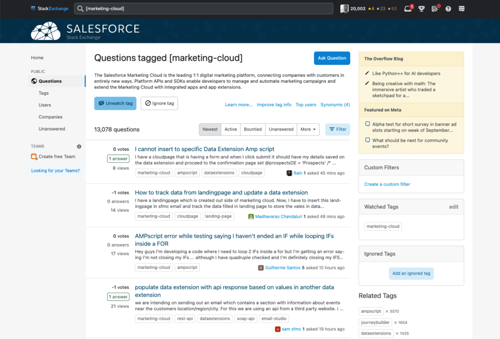 Marketing Cloud questions on Salesforce Stack Exchange