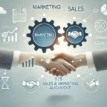 A clean and professional illustration representing B2B sales and marketing alignment